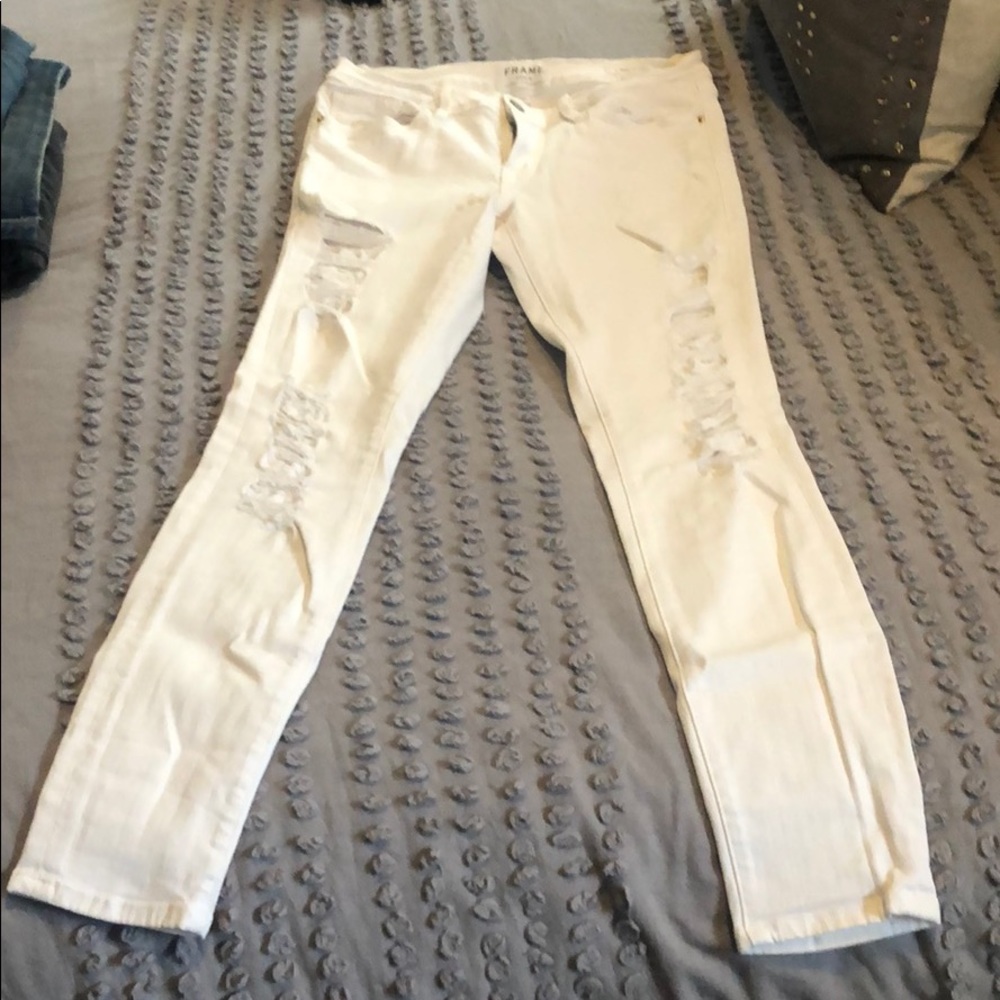 White ripped skinny jeans, mid rise